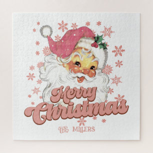 Frohe Weihnachts Retro Typografie Santa Pink Hat Puzzle