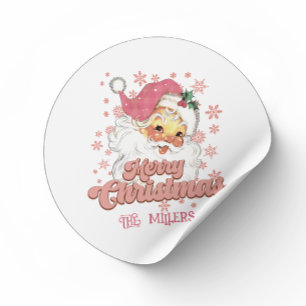 Frohe Weihnachts Retro Typografie Santa Pink Hat Runder Aufkleber