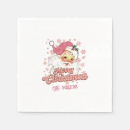 Frohe Weihnachts Retro Typografie Santa Pink Hat Serviette