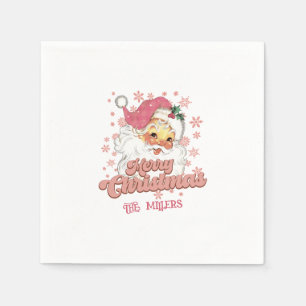 Frohe Weihnachts Retro Typografie Santa Pink Hat Serviette
