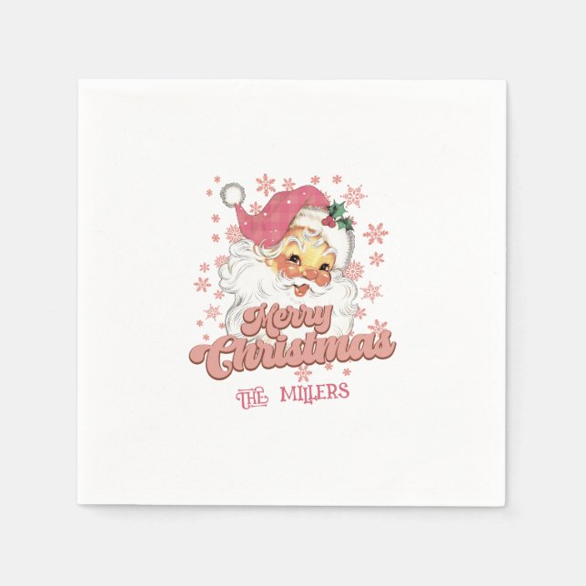 Frohe Weihnachts Retro Typografie Santa Pink Hat Serviette (Vorderseite)