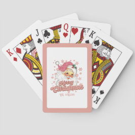 Frohe Weihnachts Retro Typografie Santa Pink Hat Spielkarten