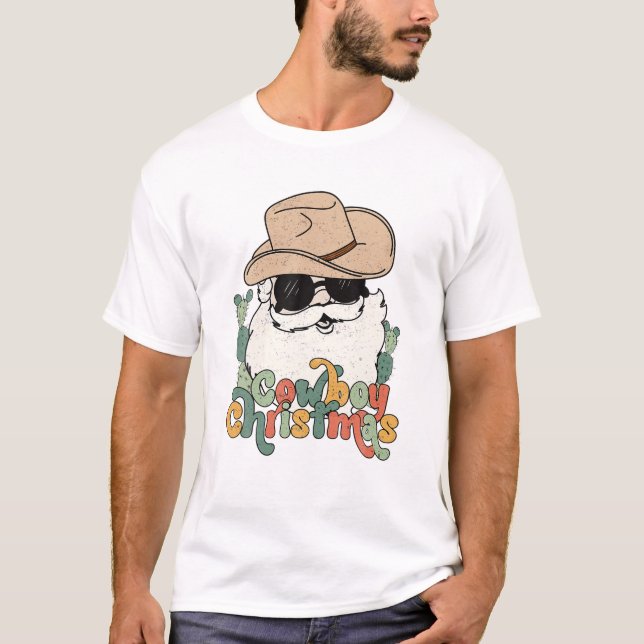 Frohe Weihnachts Retro Western Santa Cowboy T-Shirt (Vorderseite)