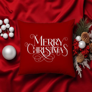 Frohe Weihnachts Retro White Typografy auf Red Kissen