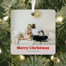 Frohe Weihnachts Retro Wiedergabe Serif Foto Ornament Aus Metall