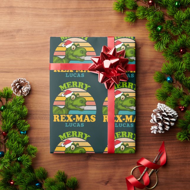 Frohe Weihnachts Rex-mas Dinosaurier Personalisier Geschenkpapier (Feiertagsgeschenk)
