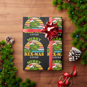 Frohe Weihnachts Rex-mas Dinosaurier Personalisier Geschenkpapier
