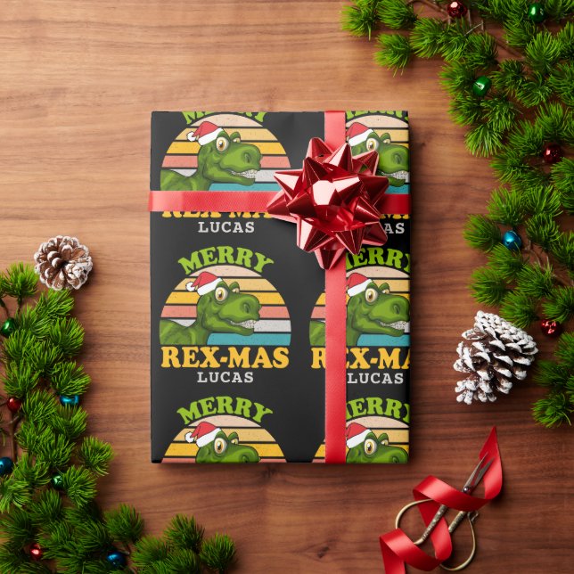 Frohe Weihnachts Rex-mas Dinosaurier Personalisier Geschenkpapier (Feiertagsgeschenk)