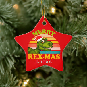 Frohe Weihnachts Rex-mas Dinosaurier Personalisier Keramik Ornament