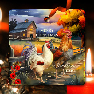 Frohe Weihnachts-Rooster-Hühnerfarm Keramikornament