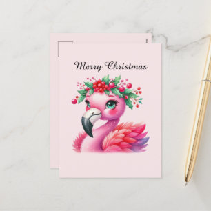 Frohe Weihnachts Rosa Flamingo anpassbar Feiertagspostkarte