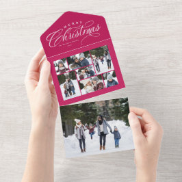 Frohe Weihnachts Rosa Foto Collage einzigartigen U All In One Einladung