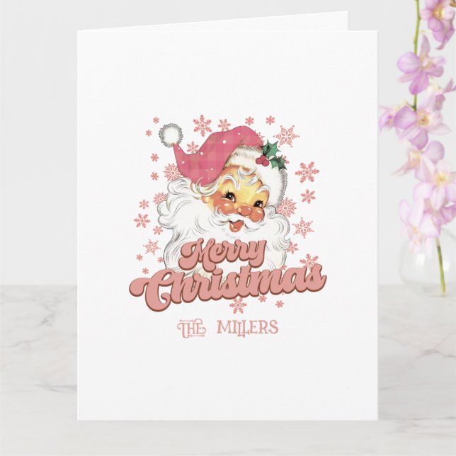 Frohe Weihnachts Rosa Retro-Typografie Santa Claus Karte (Orchidee)