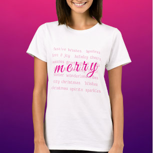 Frohe Weihnachts-Rosa-Typografie-Mädchen T-Shirt