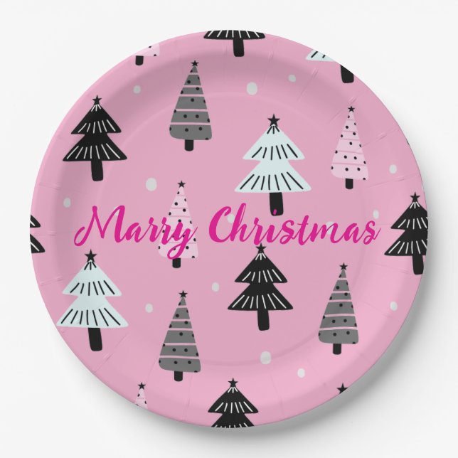 Frohe Weihnachts-Rosa Weihnachtsdekoration Pappteller (Vorderseite)