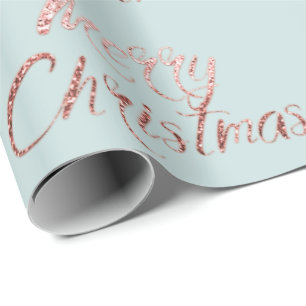 Frohe Weihnachts-Rose Gold Blue Hütte Geschenkpapier