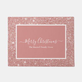 Frohe Weihnachts-Rose Gold Glitzer Familienname Fußmatte