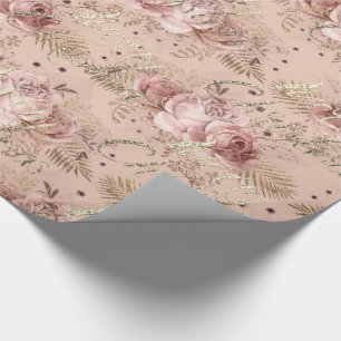 Frohe Weihnachts-Rose Gold Glitzer Script floral Geschenkpapier
