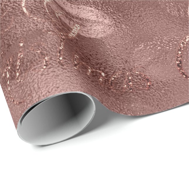 Frohe Weihnachts-Rose Gold Glitzer Script Kiss Lip Geschenkpapier (Rolleneckpunkt)