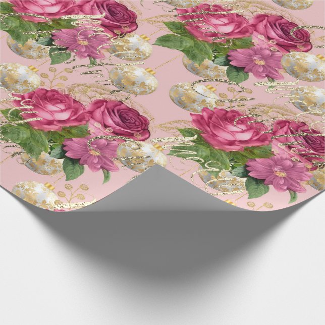 Frohe Weihnachts-Rose Gold Glitzer Script PinkGree Geschenkpapier (Ecke)