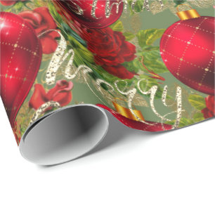 Frohe Weihnachts-Rose Gold Glitzer Script Red Gree Geschenkpapier