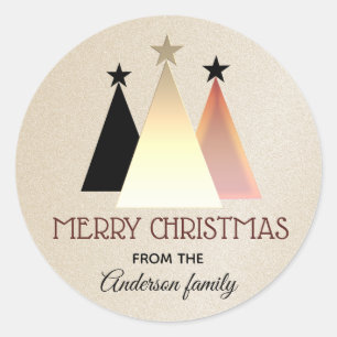 Frohe Weihnachts-Rose Gold Mit Monogramm Runder Aufkleber