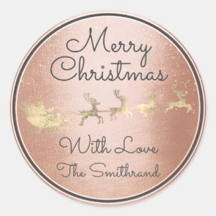 Frohe Weihnachts-Rose Gold Santa Reindeer Sleight Runder Aufkleber