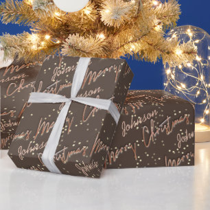Frohe Weihnachts-Rose Gold-Script aus Name Brown Geschenkpapier