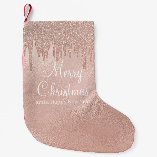 Frohe Weihnachts-Rose Gold Tropfen Glam Girl Kleiner Weihnachtsstrumpf (Vorderseite)