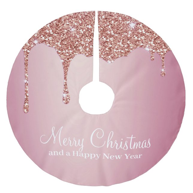 Frohe Weihnachts-Rose Gold Tropfen Glam Girl Polyester Weihnachtsbaumdecke (Vorderseite)