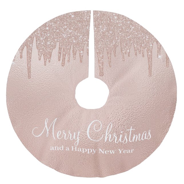 Frohe Weihnachts-Rose Gold Tropfen Glam Girl Polyester Weihnachtsbaumdecke (Vorderseite)