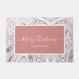 Frohe Weihnachts-Rose goldene Swirl Familienname Fußmatte