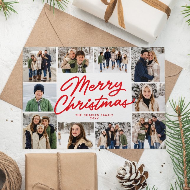 Frohe Weihnachts rot 10 Foto Collage Feiertagskarte (Von Creator hochgeladen)