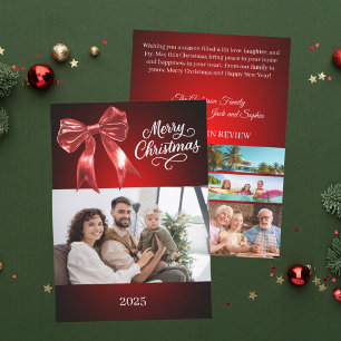 Frohe Weihnachts-Rot-Bogen Foto Jahr in Überprüfun Feiertagskarte