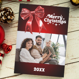 Frohe Weihnachts-Rot-Bogen-Foto-Karte Feiertagskarte