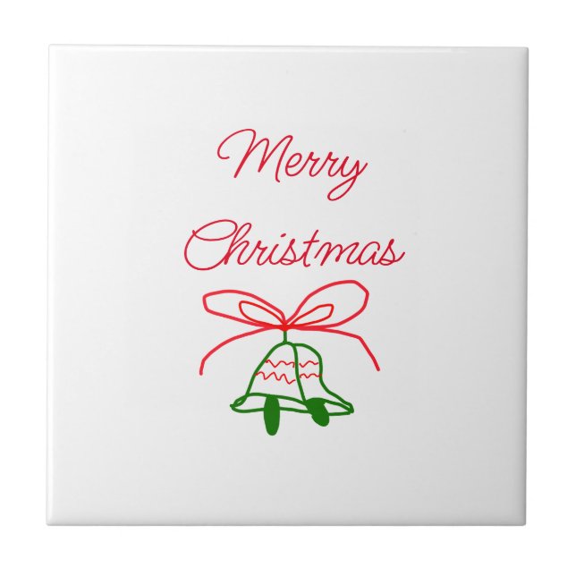 Frohe Weihnachts Rot-Bogen-Grün Glocken stilvoll Fliese (Vorderseite)