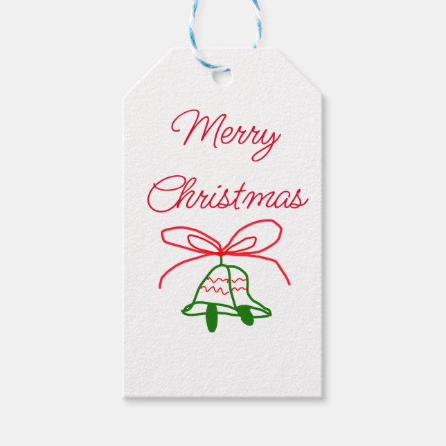 Frohe Weihnachts Rot-Bogen-Grün Glocken stilvoll Geschenkanhänger (Vorderseite)