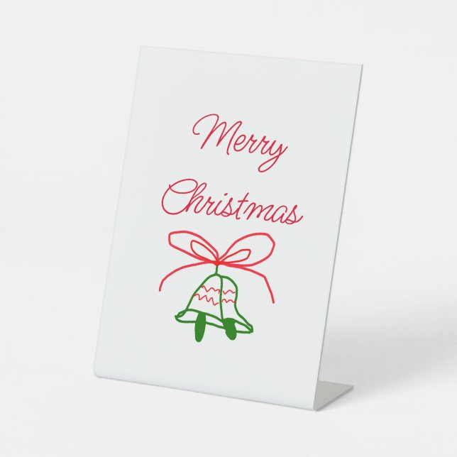 Frohe Weihnachts Rot-Bogen-Grün Glocken stilvoll Sockelschild (Vorderseite)