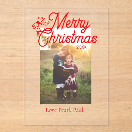 Frohe Weihnachts-Rot-Bug-Kinder Foto modern und el Acryleinladungen