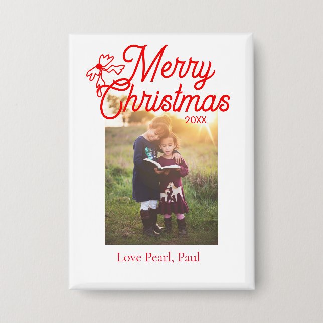 Frohe Weihnachts-Rot-Bug-Kinder Foto modern und el Button (Vorderseite)