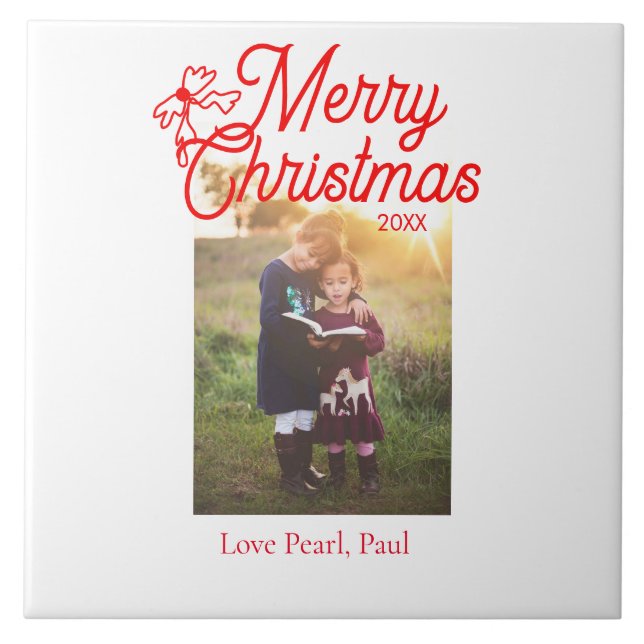 Frohe Weihnachts-Rot-Bug-Kinder Foto modern und el Fliese (Vorderseite)