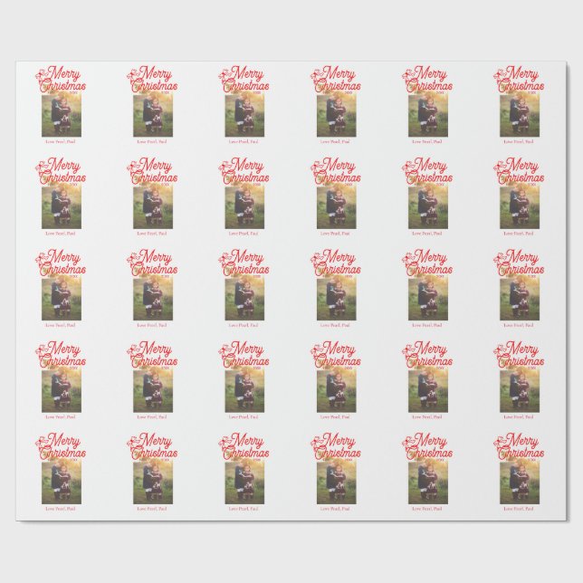 Frohe Weihnachts-Rot-Bug-Kinder Foto modern und el Geschenkpapier (Flach)