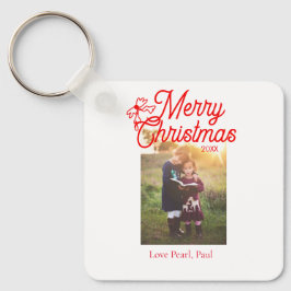 Frohe Weihnachts-Rot-Bug-Kinder Foto modern und el Schlüsselanhänger