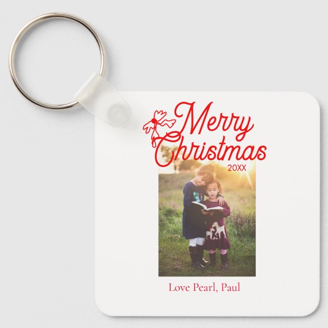 Frohe Weihnachts-Rot-Bug-Kinder Foto modern und el Schlüsselanhänger (Vorderseite)