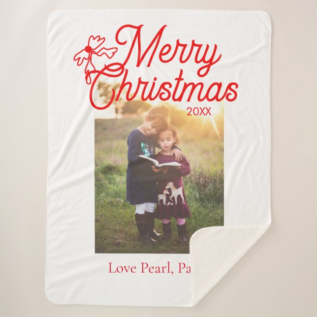 Frohe Weihnachts-Rot-Bug-Kinder Foto modern und el Sherpadecke (Vorderseite)