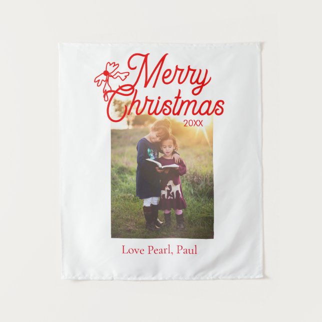 Frohe Weihnachts-Rot-Bug-Kinder Foto modern und el Wandteppich (Vorderseite)