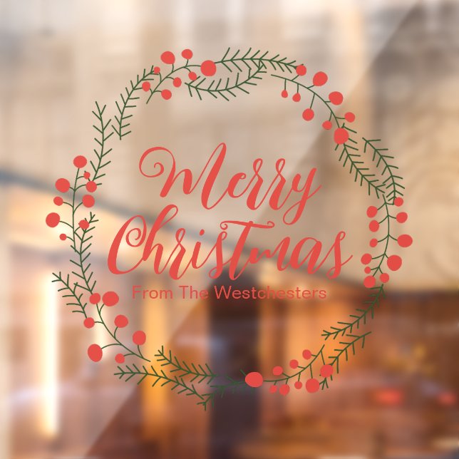 Frohe Weihnachts-Rot-Drehbuch rustikale Kranzrahme Fensteraufkleber (Blatt 2)