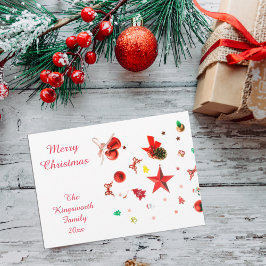 Frohe Weihnachts Rot gemischte Ornamente flache Ka