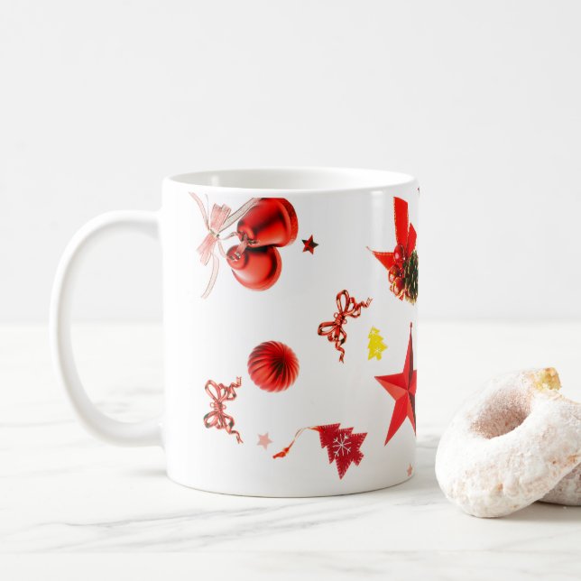 Frohe Weihnachts Rot gemischte Ornamente Kaffeetasse (Mit Donut)