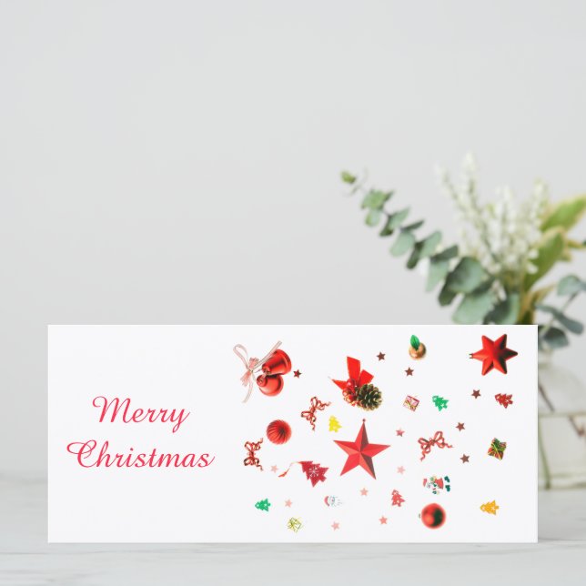 Frohe Weihnachts Rot gemischte Ornamente mit Text (Stehend Vorderseite)